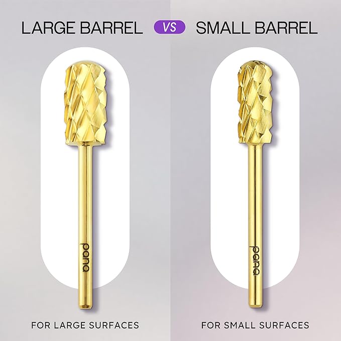 PANA 3/32" Large Smooth Round Top Safety Carbide Nail Drill Bit for Gel Polish & Acrylic Removal Nail Salon Manicure Pedicure Electric File Tools (Large Barrel - Gold, 5X Coarse)
