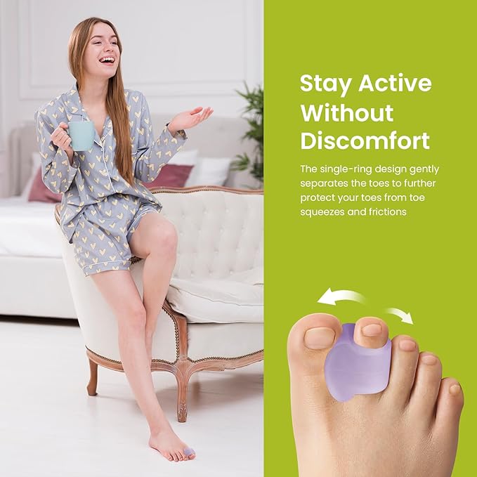 Bukihome Toe Separator for Overlapping Toes - 6 Pack Toe Spacers for Bunions with Lavender Extract - Toe Corrector for Hammer Toes, Realign Crooked Toes (Multi-Size, Lavender)