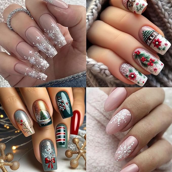 2 Sheets 5D Christmas Embossed Nail Art Stickers Snowflakes Nail Decals Cute Snow Trees Bells Winter Design Self-Adhesive Pegatinas Uñas Xmas Nail Stickers Santa Claus Nail Decals for Women Manicure