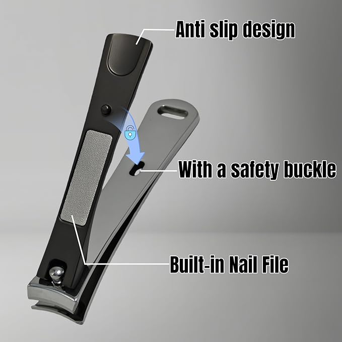 Heavy-Duty Large Nail Clippers,Ultra Sharp Heavy Duty Clippers with Ergonomic Lever,Toenail Clippers with Frosted Non-Slip Handles,Comes with a Leather case, Making it More Suitable as a Gift -Black