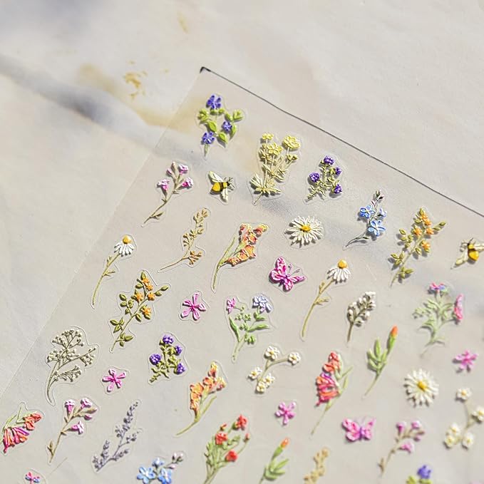 Spring Nail Art Stickers Decals 5D Self Adhesive Colorful Flower Nail Stickers for Nail Art Cute Floral Nail Decals Spring Summer Nail Supplies for Women Girls