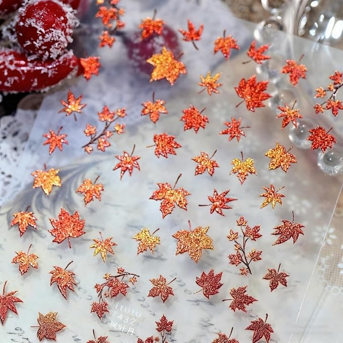 5D Embossed Fall Nail Sticker Maple Leaves Nail Art Sticker Self Adhesive Nail Decals Thanksgiving Nail Art for Women Girls Manicure Supplies Nails Art Decorations