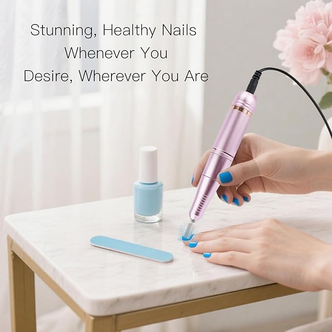 LKE Electric Nail Drill & File Kit,Professional Manicure Pedicure Tools for Acrylic Gel Nails,Nail Drill Bits Bands for Home & Salon Use(Rose Gold)