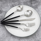 Black Handle Matte Silver Silverware Set - Image 3