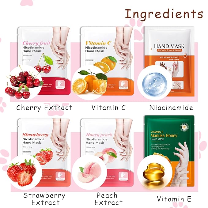 Hand Masks, 6 Pairs Hydrating Exfoliating Hand Peeling Mask, Smooth Hand Masks Moisturizing Gloves Overnight for Dry, Rough, Cracked Hands, Hand Skin Moisturizer Glove for Women Men（H