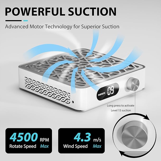 Nail Dust Collector, Powerful Vacuum Fan Vent Dust Collector Extractor Dust Suction Machine for Acrylic Nails Polishing, Nail Salon,White