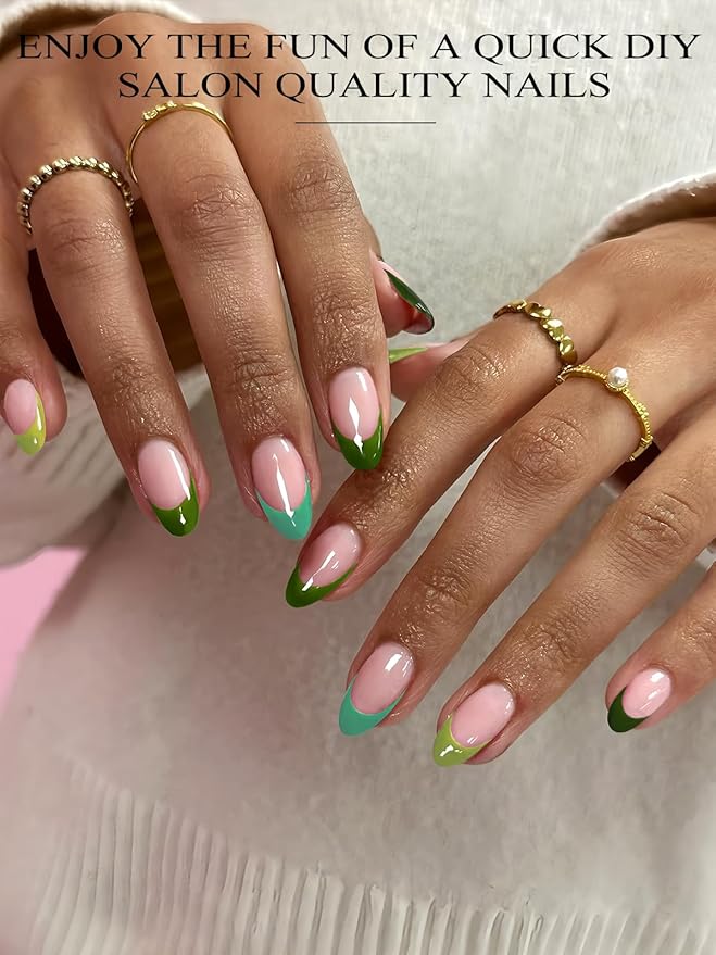 EBANKU 52Pcs Semi-Cured Gel Nail Strips Toes, Green Deep French Gel Nail Strips for Toes, Long-Lasting French Manicure Stickers Salon Nails at Home Requires UV Light with Nail File&Stick