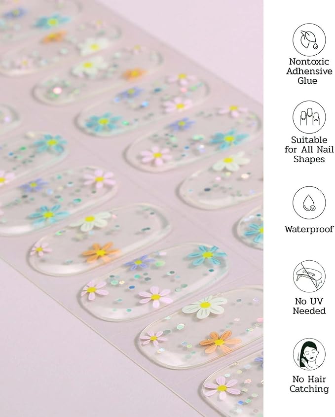 Nail Polish Strips - 22 Pcs Salon Quality Gel Nail Stickers - Long Lasting Wraps (Snow Has Fallen Transparent)