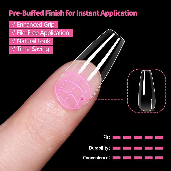 Medium Square Nail Tips 500PCS, Clear Acrylic Full Cover Gel Press on Nail Tips for DIY, 10 Sizes Pre-Shaped False Nails with Glossy Finish, Professional Manicure Kit & Easy Application