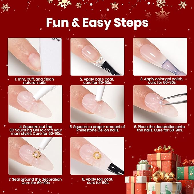 Beetles Christmas Rhinestones Glue Kit - Christmas Limited with 3D Sculpting Gel, Strong Nail Art Gem Glue &Tool for Crystals Pearls Charms Christmas Nail Art DIY Decoration Gift for Women