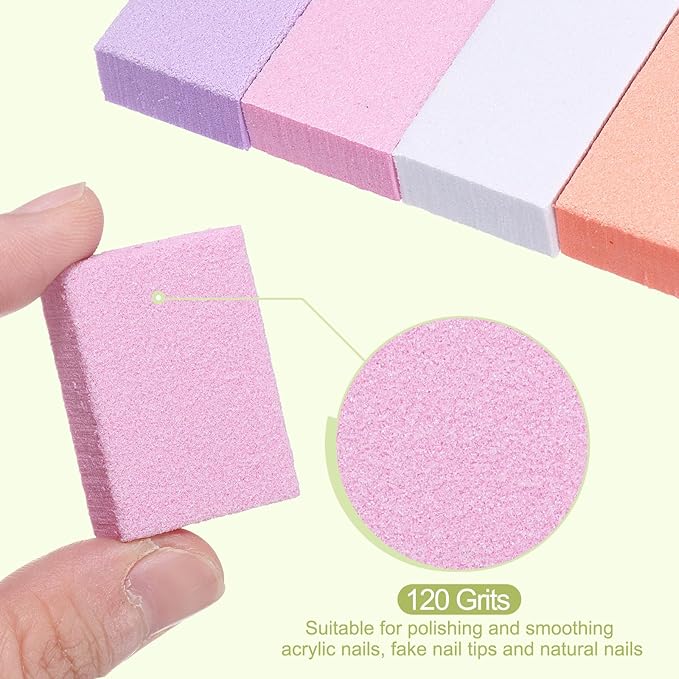 HARFINGTON 100pcs Nail Buffer Blocks 120 Grit Nail Sanding Buffing File Block Manicure Tool for Acrylic Nail Shine Polishing Buffer, Pink