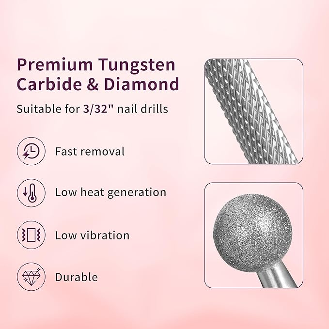 Delanie Professional Nail Drill Bit Set, 7 Pieces with Holder, Carbide and Diamond Bits, Model BS001