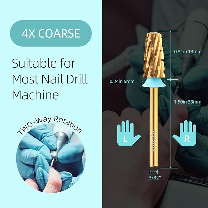 4XC Safety Tapered Nail Drill Bits,Titanium Coating Rounded Barrel Carbide Nail Bit, 3/32 Two-way Rotate, Electric Drills Accessories Hard Gel Acrylic Powder Remover Tool (4XC, titanium)