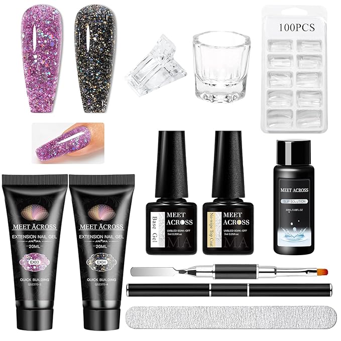 MEET ACROSS Poly Nail Gel 10Pcs Nail Extension Gel Set and Nail Extension Starter Kit for Beginners Nail Art DIY Home Gifts for Women (SET-7, 10pcs)