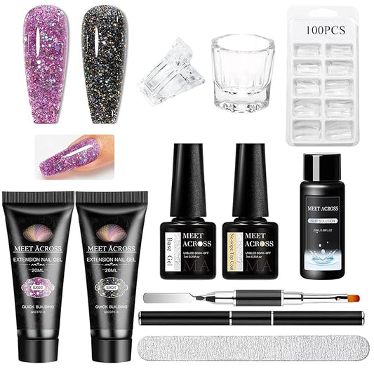 MEET ACROSS Poly Nail Gel 10Pcs Nail Extension Gel Set and Nail Extension Starter Kit for Beginners Nail Art DIY Home Gifts for Women (SET-7, 10pcs)