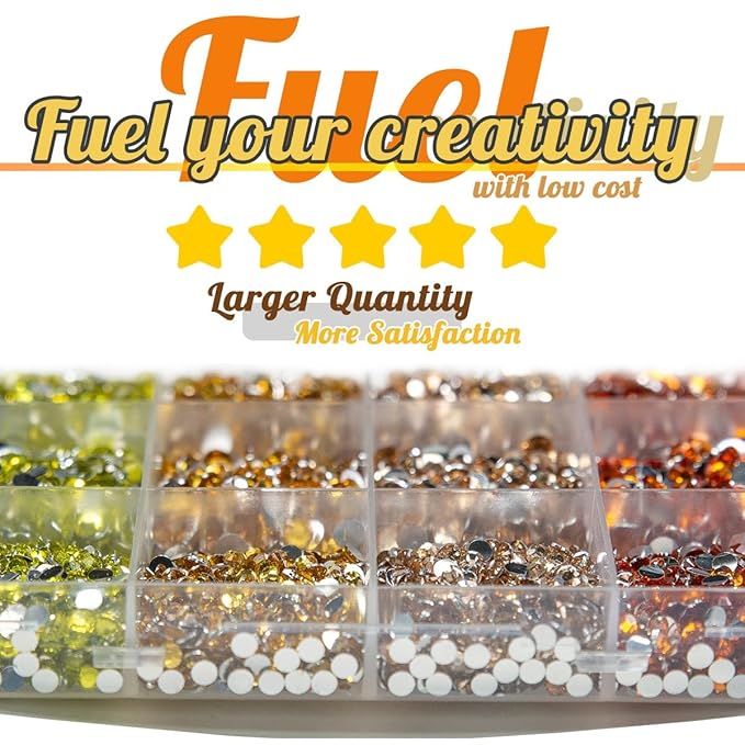 Resin Rhinestones for Crafting 3mm 4mm 5mm 4 Color Yellow Champagne Golden Orange Flatback Crystal Resin Gems Stones Bulk Non-Hotfix Crystals Diamonds for Nails Face Makeup Tumblers DIY Crafts