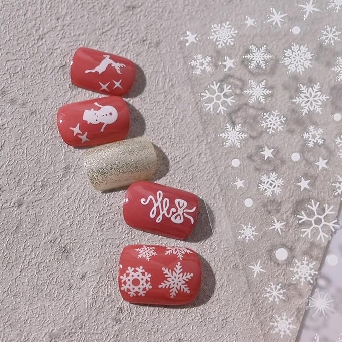 12 Sheets Christmas Nail Stickers Snowflake Nail Art Stickers 3D Self-Adhesive Winter Nail Decals Elk Snowman Nail Design Bow Nail Art Supplies Decoration for Women and Girls