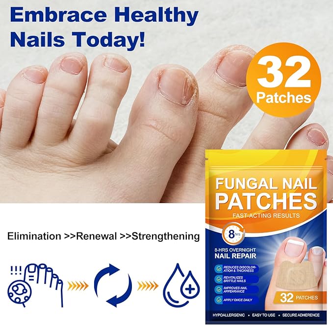 32 PCS Fungal Nail Patches for Broken Damaged Split Nails,Toenail Treatment Extra Strength,Nail Repair for Damaged Nails, Nails Care Supplies, Restore Discoloration and Thickness (2 Pack)