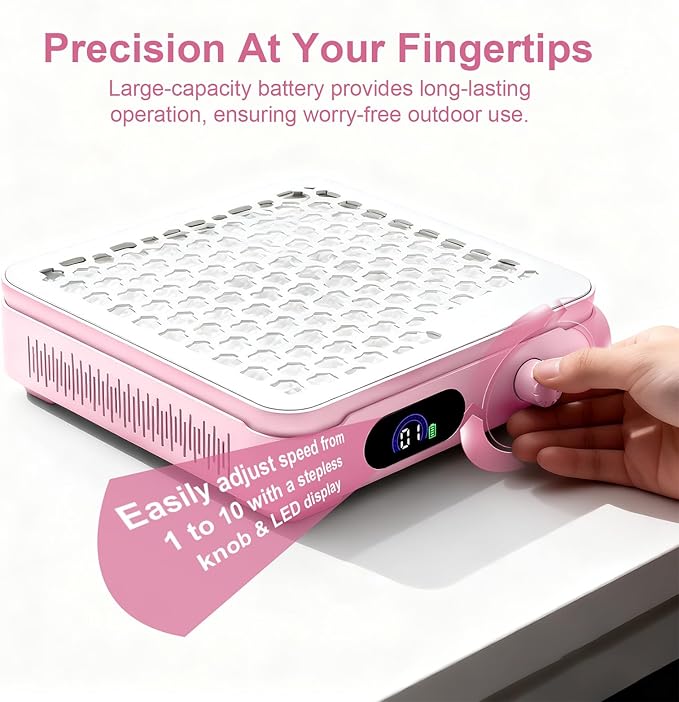 Nail Dust Collector with 10 Speed Settings, Powerful Suction Nail Vacuum, Nail Fan Dust Collector for Beginner, Dust Collector Nail Tech for Acrylic Nail Polishing Manicure Salon Home (Pink)