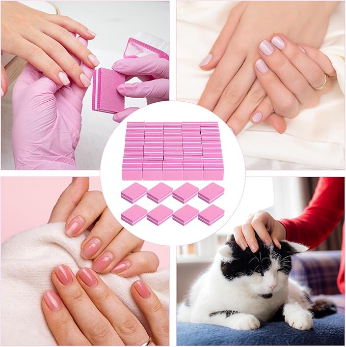 Nail Buffers (400 Pack), Mini Buffer Block Nail File for Acrylic and Natural Nails, 100/180 Grit Nail Buffer Block Bulk Buffing Blocks for Nail Buff Professional Manicure File Blocks Set Hot Pink