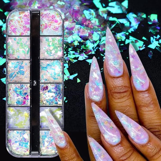 24-Color Mermaid Nail Glitter & Sequins - Irregular Fluorescent Holographic Nail Stickers for DIY Makeup Decoration