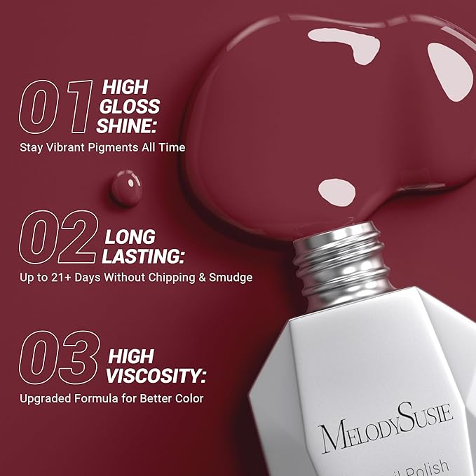 MelodySusie Thick Red Gel Nail Polish,0.5fl oz Maroon Nails Soak Off UV LED Oxblood Red Gel Polish Gift for Women Manicure Salon DIY Nail Art Design Decoration at Home-1680