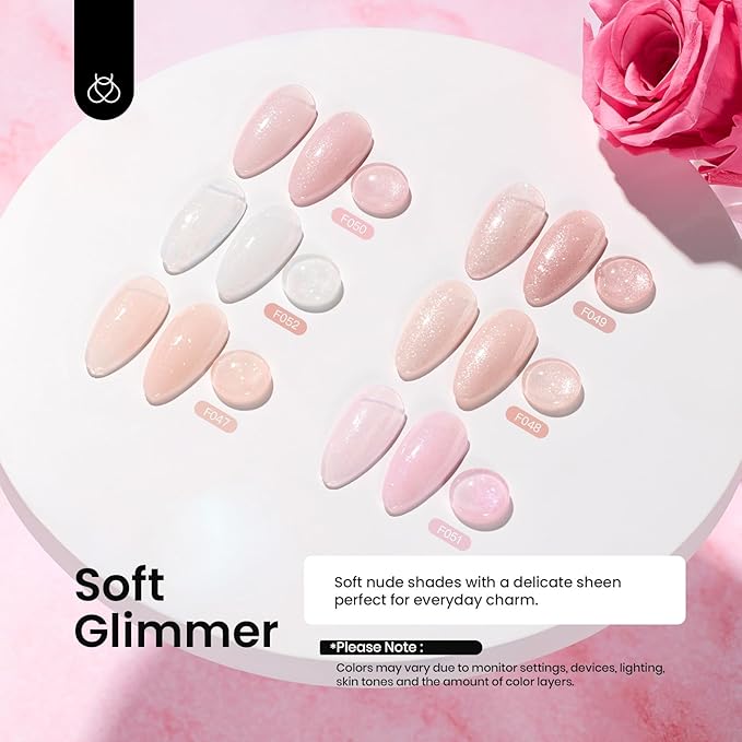 Beetles Rubber Base Color Gel Nail Polish Set 6 Colors Glitter Nude Pink Color Base 5 in 1 White Gel Polish Strengthener for Thin Nails Soak Off U V Nail Art DIY Gift for Women
