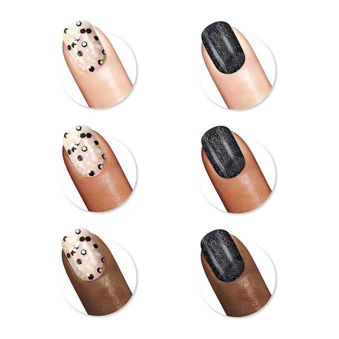 Sally Hansen Insta-Dri Despicable Me Nail Polish | Quick Dry, Long Lasting, Streak-Free Shine | Opaque, Glittery | 771 Gogglicious + 772 Deeply Despicable | Glittery White & Black Shimmer Nail Duo
