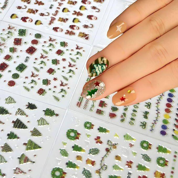 30 Sheets Christmas Nail Stickers Snowflake Snowman Nail Decals 3D Self-Adhesive Elk Gingerbread Man Design Winter Nails Art Stickers for Women Holiday Manicure DIY