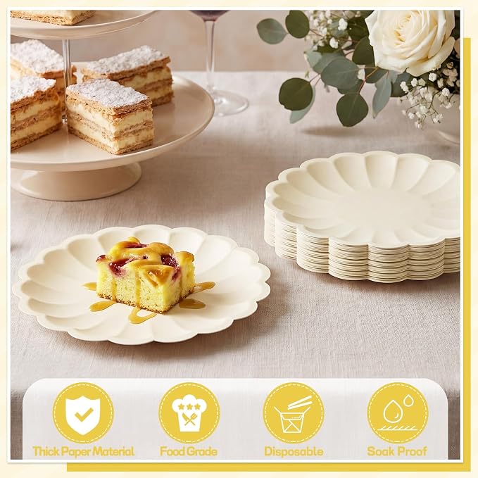 NatNarr 30 Pcs Ivory Paper Plates 7.5 In Scalloped Plates - Image 4