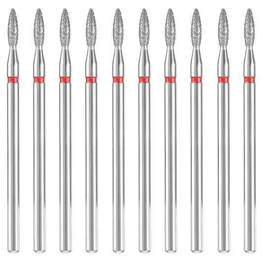 10pcs Diamond Flame Cuticle Drill Bits Set for Dead Skin 3/32'' Nails, Professional Safety Under Nail Cleaner Burr for Cuticle Dead Skin, Dry Manicure Pedicure Shape Remove Nail Salon Toolsv