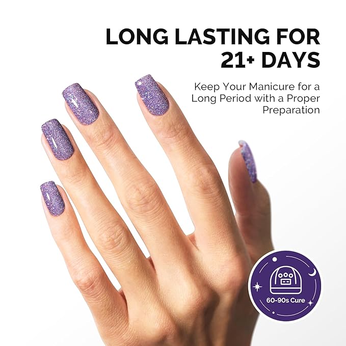 MelodySusie Galaliver Glitter Gel Nail Polish, 15ML Sparkly Shimmer Gel Polish Soak Off UV LED Cured Long Lasting Gift for Women DIY Nail Design Nail Art Manicure Courage Purple X05