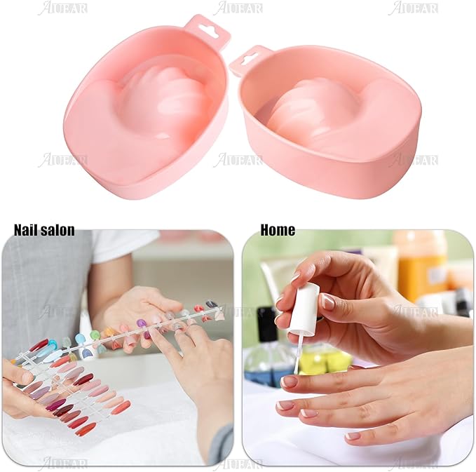AUEAR, 2 Pack Manicure Bowl Nail Soaking Art Hand Soak Treatment Bowls Tray for SPA Tools (Light Pink)