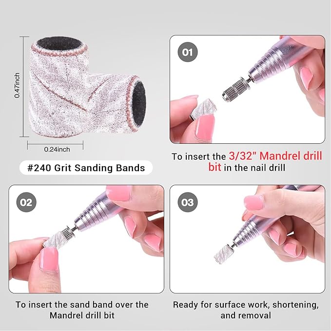 MelodySusie 100 Pcs Nail Drill Bits Sanding Bands for Nail Drill 240 Extreme Fine Grit Nail File Sanding Bands for Acrylic Nails Gel Manicures and Pedicure