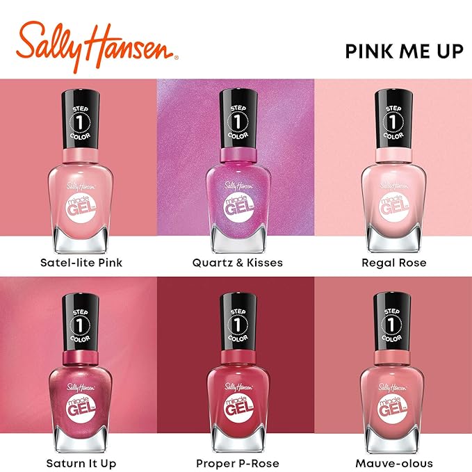 Sally Hansen Miracle Gel Salon Quality Nail Polish | Gel-Like Formula, Two-Step System, No UV Light Needed, Long Lasting | Opaque, Shimmer | 512 Quartz And Kisses | Fuchsia Pink Nail Color