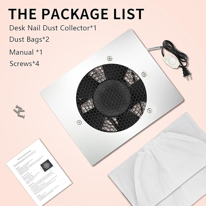 Powerful 80W Nail Dust Collector Built in Table Desk Nail Vacuum Cleaner Professional Table Embedded Dust Extractor Vacuum Built in Desktop Nail Dust Collector Quiet Nail Fan Acrylic Nail Tools