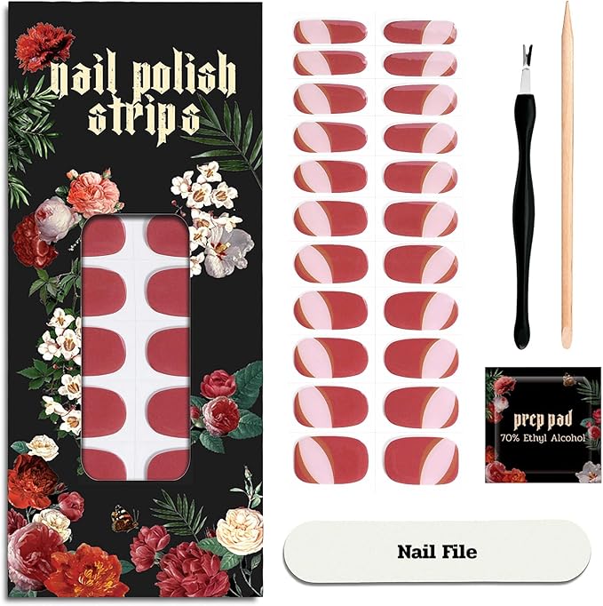Nail Polish Strips - 22 Pcs Salon Quality Gel Nail Stickers - Long Lasting Wraps (Gummy Watermelon Ring Red)