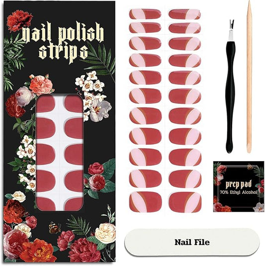 Nail Polish Strips - 22 Pcs Salon Quality Gel Nail Stickers - Long Lasting Wraps (Gummy Watermelon Ring Red)