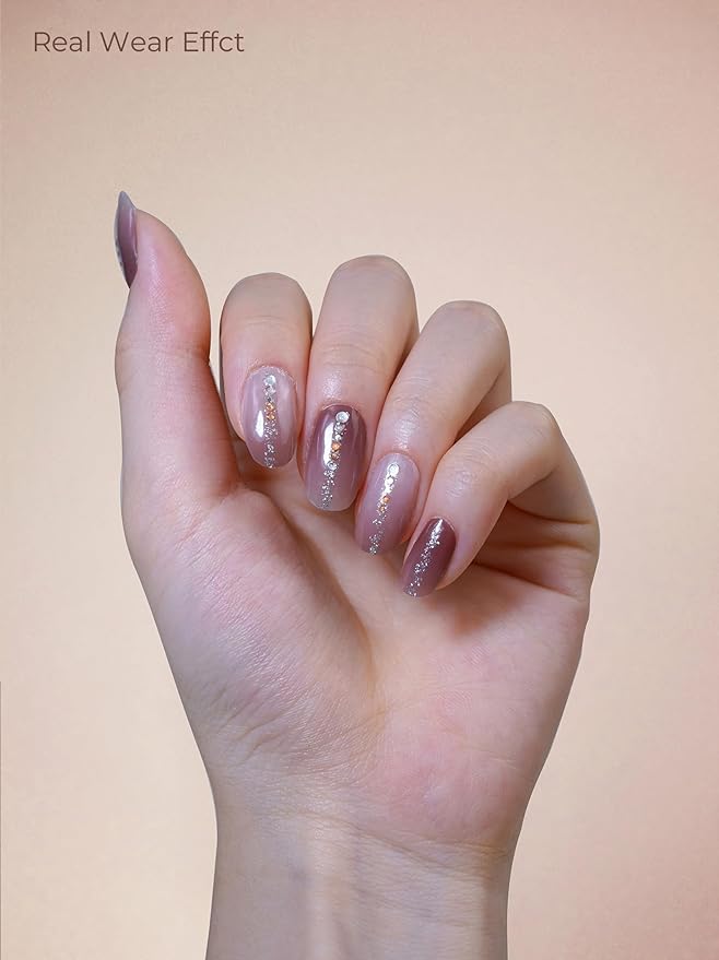 Pre Cured Gel Nail Strips - 44PCS Salon Quality Gel Nail Stickers - Long Lasting Polish Wraps for Women no UV Light Needed Easy Apply& Remove (Mystic Purple）