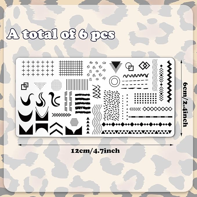 Whaline 6Pcs Animal Print Nail Plates Stamping Set Leopard Print Stamp Templates Nail Art Plates for DIY Print Manicure Salon Design Gift