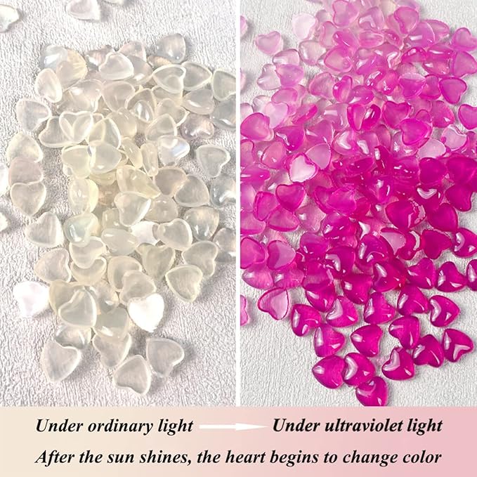 Heart Nail Charms 3D Flat Back Design Orange Pink Blue Heart Nail Art Charms for Acrylic Nails Decoration DIY Hearts Nail Jewelry Gems Change Color in Sunlight