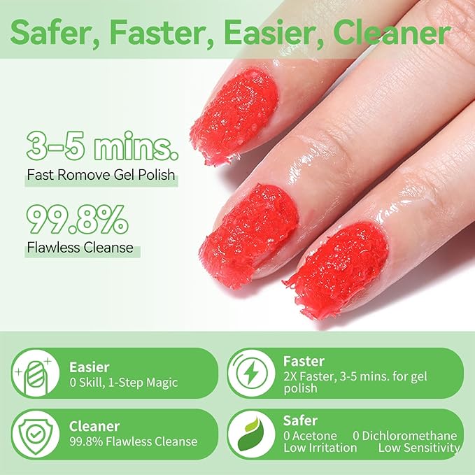 BORN PRETTY Gel Nail Polish Remover, Gel Polish Remover for Nails with Cuticle Pusher and Nail File, 2-5 Minutes Easily & Quickly Remove Gel, No Need Soak Or Wrap