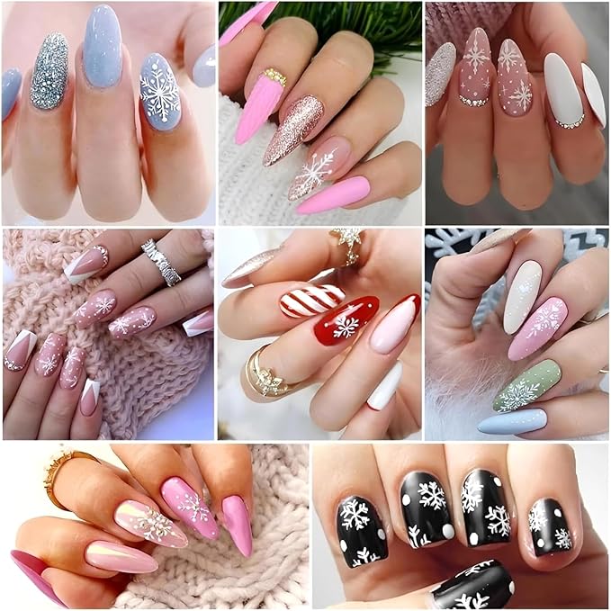 30 Sheets Holiday Nail Art Stickers 3D Self-Adhesive Christmas Nail Decals - Elk, Snowman, Snowflake for Manicure Decorations - Supplies for Women Girls