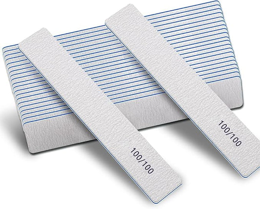 Nail Files-Nail File for Acrylic Nails 100/100 Grit, 12 PCS Nail Files Emery Boards for Acrylic Nails, Washable Thick Professional Manicure Tools for Nail Tech