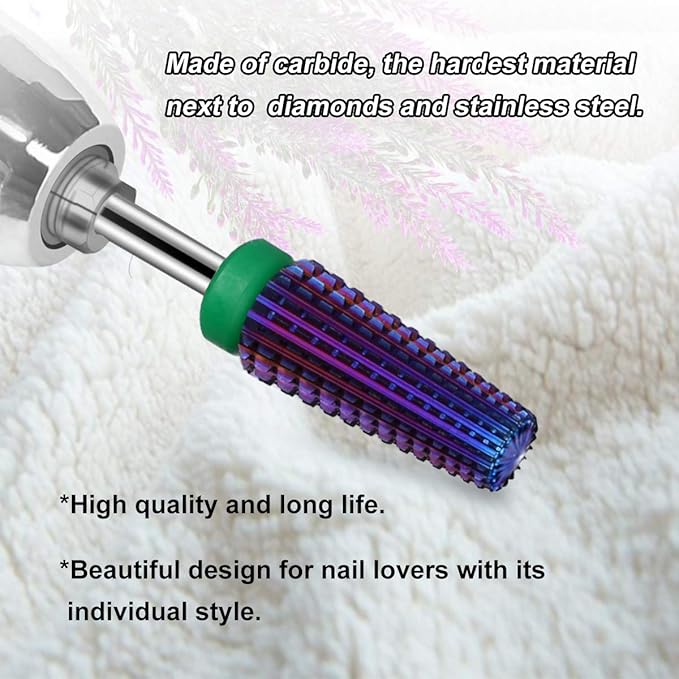 Lavinda 5 in 1 Coarse Grit Nail Drill Bit Heavy Duty Carbide Tungsten for Fast Acrylic Gel Removal Left Right Hand Use Pro Nail Tech Tool 3/32" (Coarse, Purple)