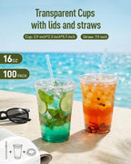 Plastic Cups with Lids and Straws：    Clear Disposable - Image 5