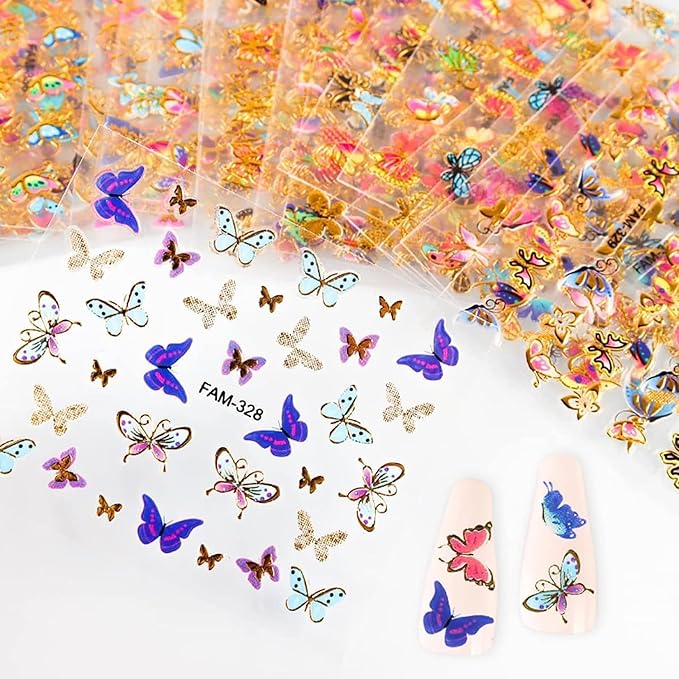 30 Sheets Butterfly Nail Stickers Colorful 3D Self Adhesive Nail Art Charms Sticker Decals for Crafts Supplies Accessories (ST-B)