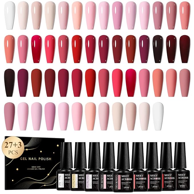 MEET ACROSS Gel Nail Polish Set,Gel Nail Kit Art Design Soak Off UV LED,Nail Art Design Gifts for Women (Set-7, 30PCS)