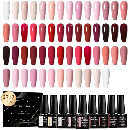 MEET ACROSS Gel Nail Polish Set,Gel Nail Kit Art Design Soak Off UV LED,Nail Art Design Gifts for Women (Set-7, 30PCS)
