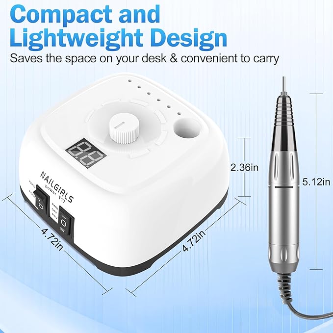 Electric Nail Drill Professional Machine,NAILGIRLS Electric Nail File E-File Nail Drill Kit for Gel Acrylic Nails,Portable 35000RPM Manicure Pedicure Polishing Shape Tools for Home Salon Use